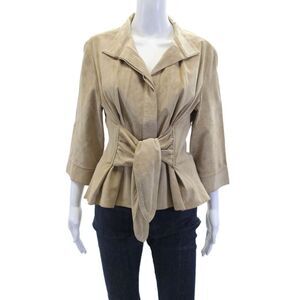 Finley Womens Suede Leather Button Down Tie Front Jacket Beige Size S
